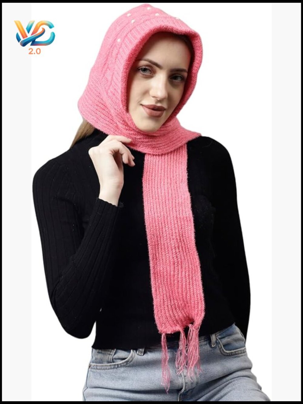 Winter Knit Cap with Attached Neck Warmer Scarf Fleece Lined Beanie Unisex
